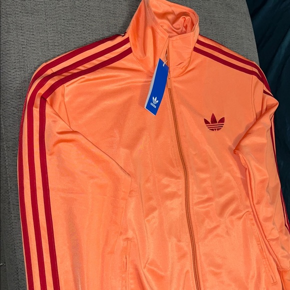 Adidas Originals Vibrant Coral Track Jacket with Red Logo - Picture 2 of 4